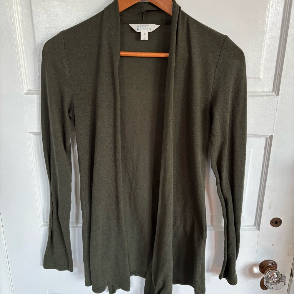 Market & Spruce Olive Green Open Cardigan
